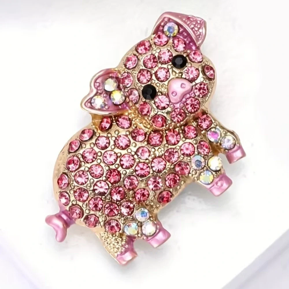 Rhinestone Piggy Brooch-NEW